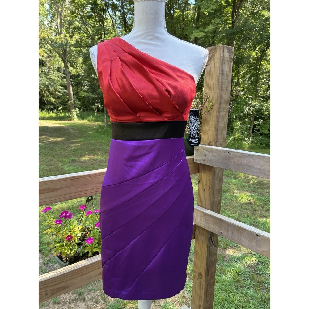 Y2K Colorblock One Shoulder Satin Mini Dress 5 Party Cocktail Barbiecore NWT